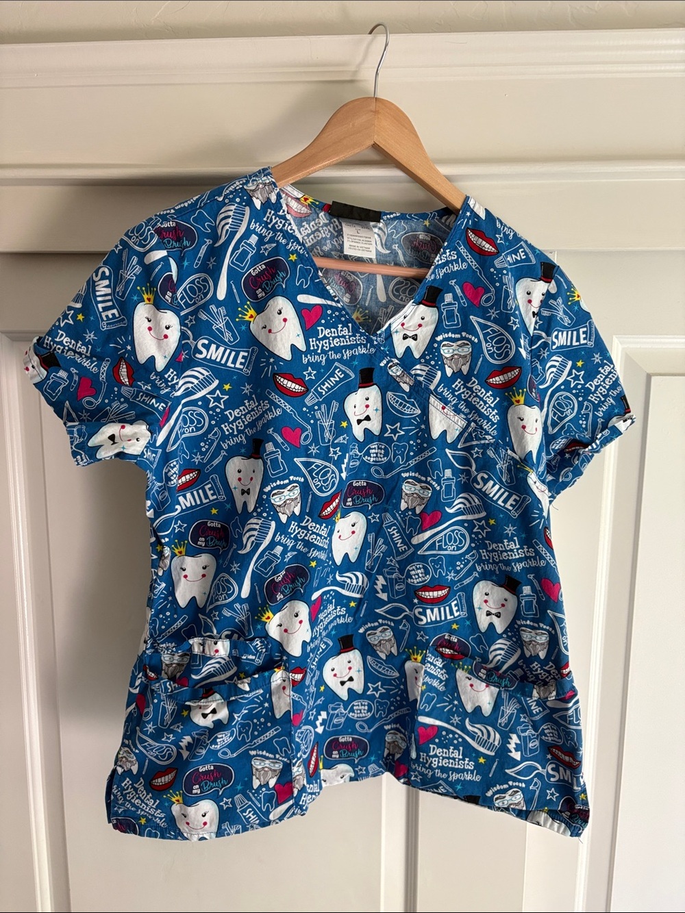 Cherokee Blue Dental Print Scrub Top